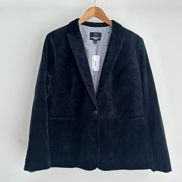 J Crew Blazer Womens 22 Parke Velvet Velour Black Career Business Jacket NWT